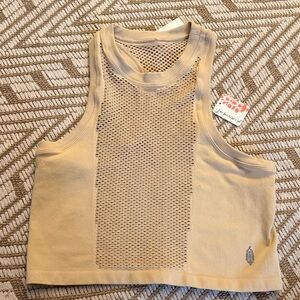 FP Movement by Free People Beige Mesh-Front Tank Top